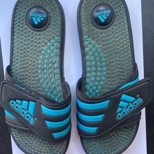 Adidas Black and Teal Massage Slides with Velcro closure (adjustable)